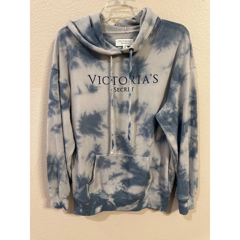 Victoria's Secret Tie Dye Hoodie Sweatshirt Blue Gray Small S